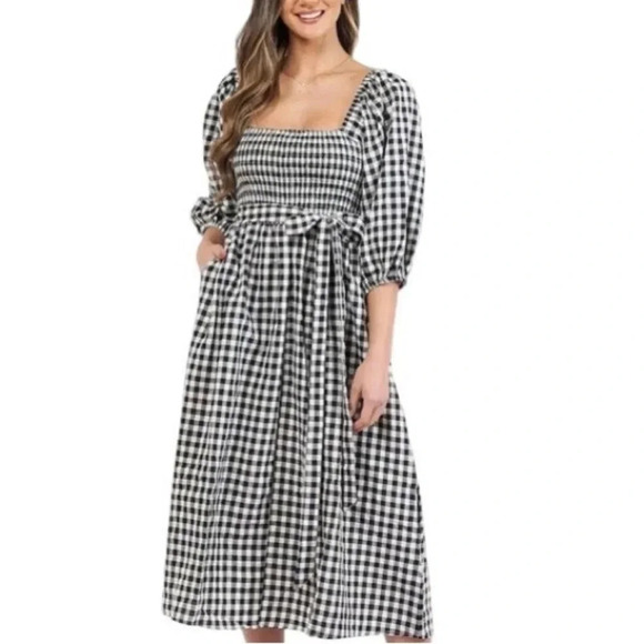 Paper Heart Afternoon Delight Midi Gingham Dress S Cottagecore Prairie Framcore - Picture 1 of 10